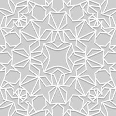 Seamless pattern in traditional arabian style. Geometric muslim ornament backdrop. White on gray color palette