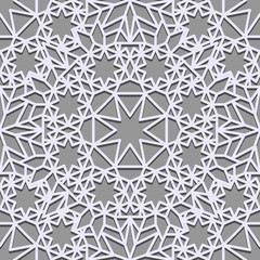 Wallpaper, Seamless pattern for continuous replicate in Islamic style. Seamless background. Gray and white texture with four-pointed stars. Arabic line art backdrop