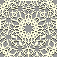 Seamless White oriental pattern with eight-pointed stars . Islamic background. Arabic linear texture.