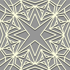 Seamless White oriental symmetry pattern with four-pointed stars. Islamic background. Arabic line art texture