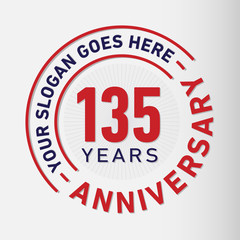 135 years anniversary logo template. One hundred and thirty-five years celebrating logotype. Vector and illustration.