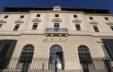 The front view of justice palace of Ajaccio, Corsica island, France.