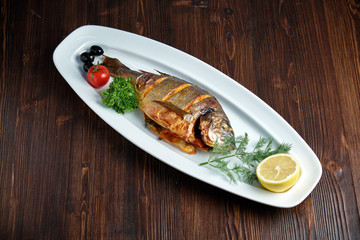 Baked dorado . catering menu