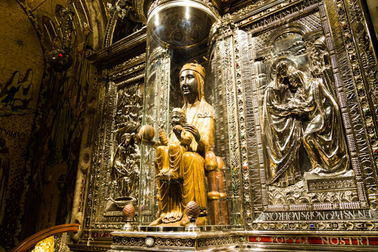 Sacred black virgin Lady of Montserrat called 'La Moreneta' in the Montserrat Monastery 