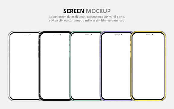 Big set of different smartphone with blank screen. Vector illustration