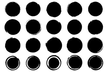 Set of hand drawn grunge black ink circle. Vector illustration