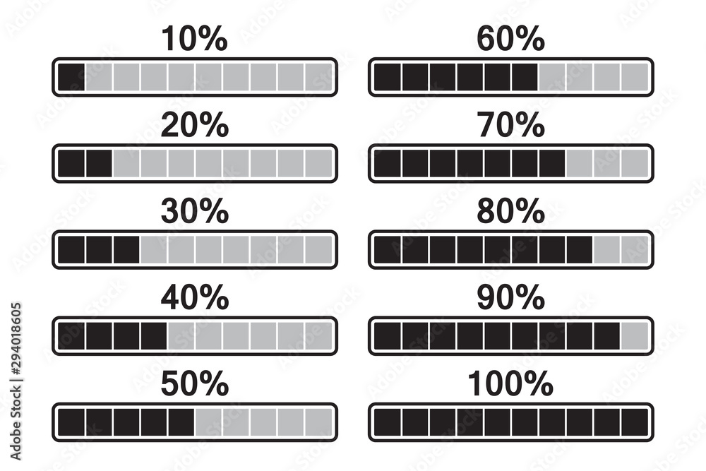 Poster Set of loading progress bar icons. Vector illustration