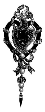 ornate black and white pendant jewelry design clip art preview