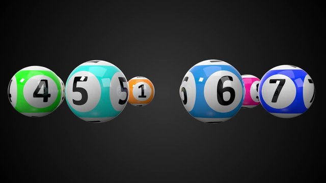 circulary sorted and rotating lotery 3d balls animation loop in 4k resolution. lottery balls on white background.