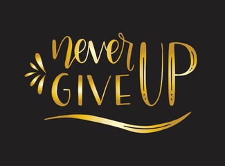 Never give up motivational quote. Hand written inscription. Hand drawn lettering. Never give up phrase. Vector illustration