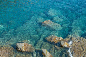 Clear Blue Sea Water in the Mediterranean Sea in Liguria, Italy