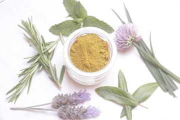 Glass container with spice 