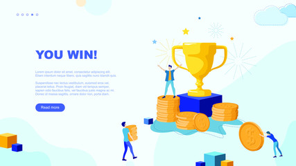 Trendy flat illustration. You win page concept. Victory. Goal achievment. Challenge. Cup reward. Prize. Marathon. Template for your design works. Vector graphics.