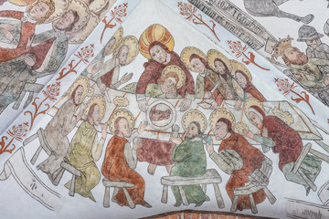 The Last Supper or the holy communion, ancient wall-panting