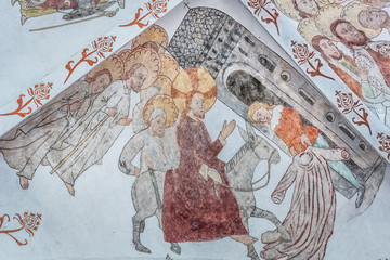 Ancient wall-painting of the Triumphal entry into Jerusalem