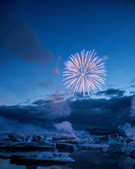 Firework above the Jokulsarlon on Iceland