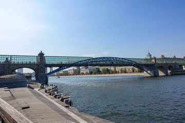 View of the bridge over the Moscow river. Wooden embankment