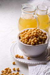 Chickpeas and water from cooking chickpeas, aquafab