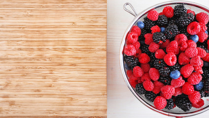 Healthy food fruit in the sieve copy space