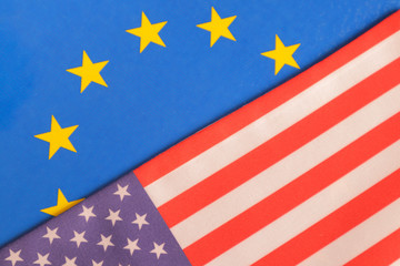 Concept of Bilateral relations of EU or European Union showing with flags