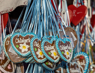 Fototapeta na wymiar typical souvenir at the oktoberfest in munich - a gingerbread heart - lebkuchenherz