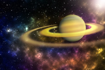 Naklejka na ściany i meble Saturn in the colorful universe - Elements furnished by NASA