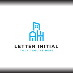 Initial concept of the AH logo with a building template vector for construction.