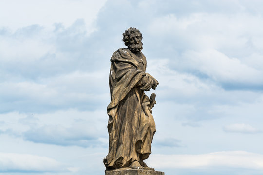 Statue of St. Jude Thaddeus on the Charles bridge, Prague – Sculpted by Jan Oldřich Mayer in 1708.depicts St. Jude holding a rod.