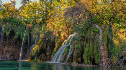 Whispering the sound of waterfalls in famous national park plitvice Lakes in croatia, europe