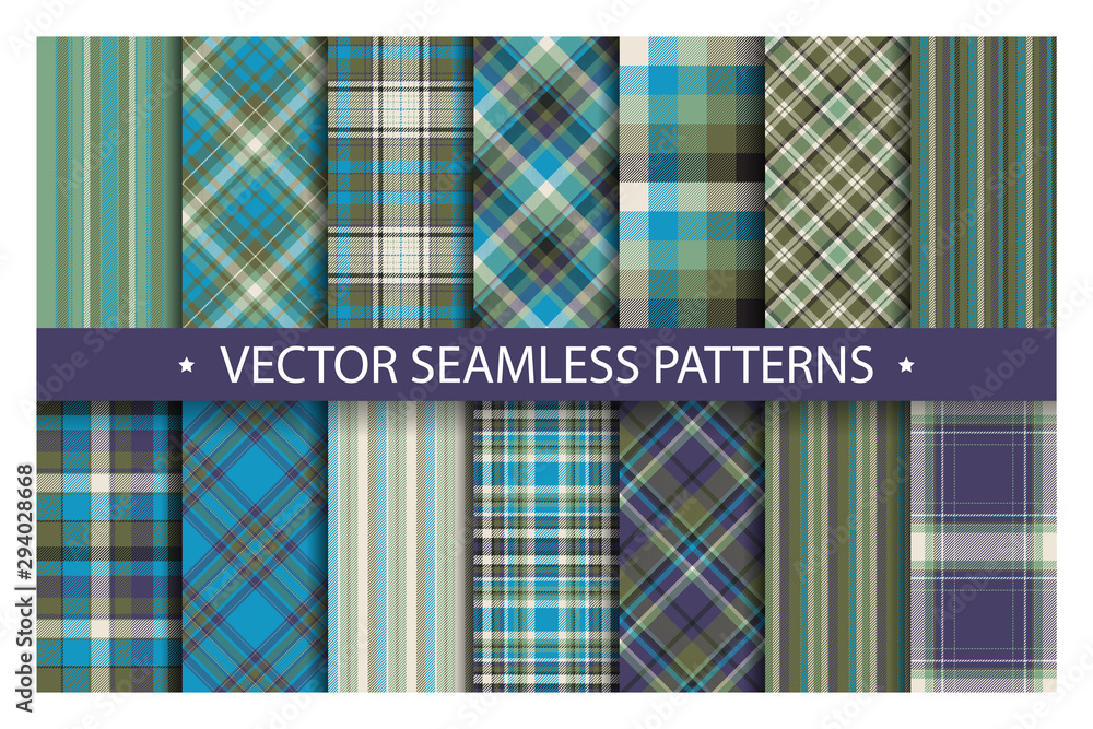 Poster set plaid pattern seamless. tartan patterns fabric texture. checkered geometric vector background. s