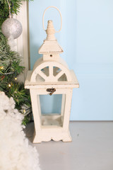 Vintage white wooden lantern 