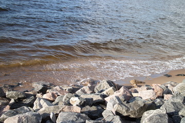 Waves near the shore close up on a sunny day