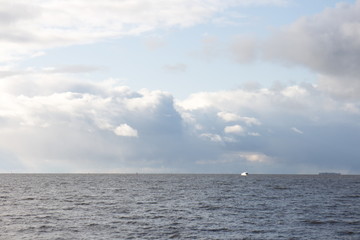 Sea landscape with blue waves on a sunny day