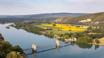 View of the Rhône, source of life. The Robinet Bridge in Donzere of the Rhône, source of life. The Robinet Bridge in Donzere