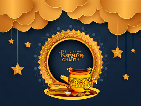 Creative happy karwa chauth festival card design Vector Image