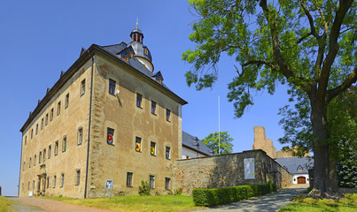 Frauenstein, Saxony, Grmany. Castle ruins and chateau. Frauenstein is a town in the district of...