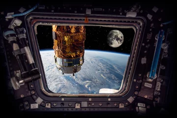 Cercles muraux Nasa vaisseau spatial à côté de la terre et de la lune &quot Éléments de cette image fournis par la NASA&quot 