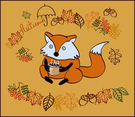 Autumn illustration with a fox character