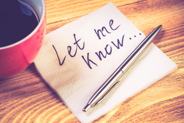 Romantic message written on napkin