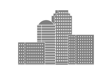 Multi-storey building silhouettes on white background. Business center. Vector.