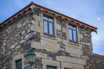 Detailed view of a typical on north portuguese building on Pinhao city, walls made on granite and schist, vernacular architecture