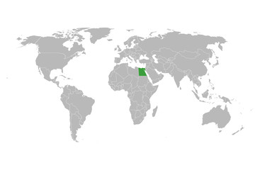 Egypt on world map highlighted green mark vector illustration