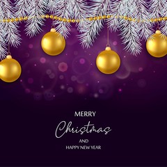 Christmas background with Christmas tree and toys.