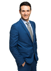 Smiling young manager portrait isolated on white