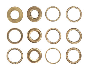 A set of connecting rings are different sizes for needlework isolated on white background