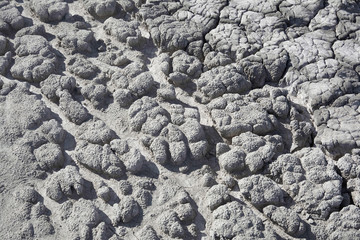 Dry soil with deep cracks. Cracked mud surface. Texture of cracks on the ground.