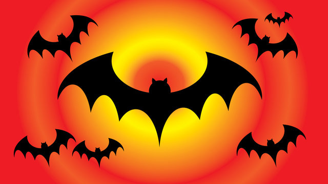 Flying bblack bat silhouettes, halloween decoration