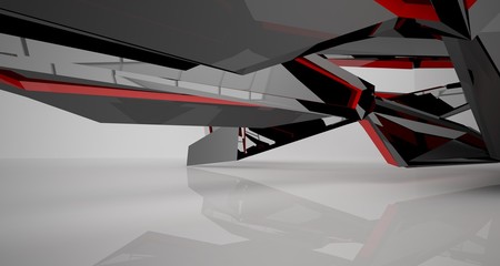 Fototapeta na wymiar Abstract architectural red and black gloss interior of a minimalist house with large windows.. 3D illustration and rendering.