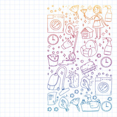 Cleaning services company vector pattern, squared notebook