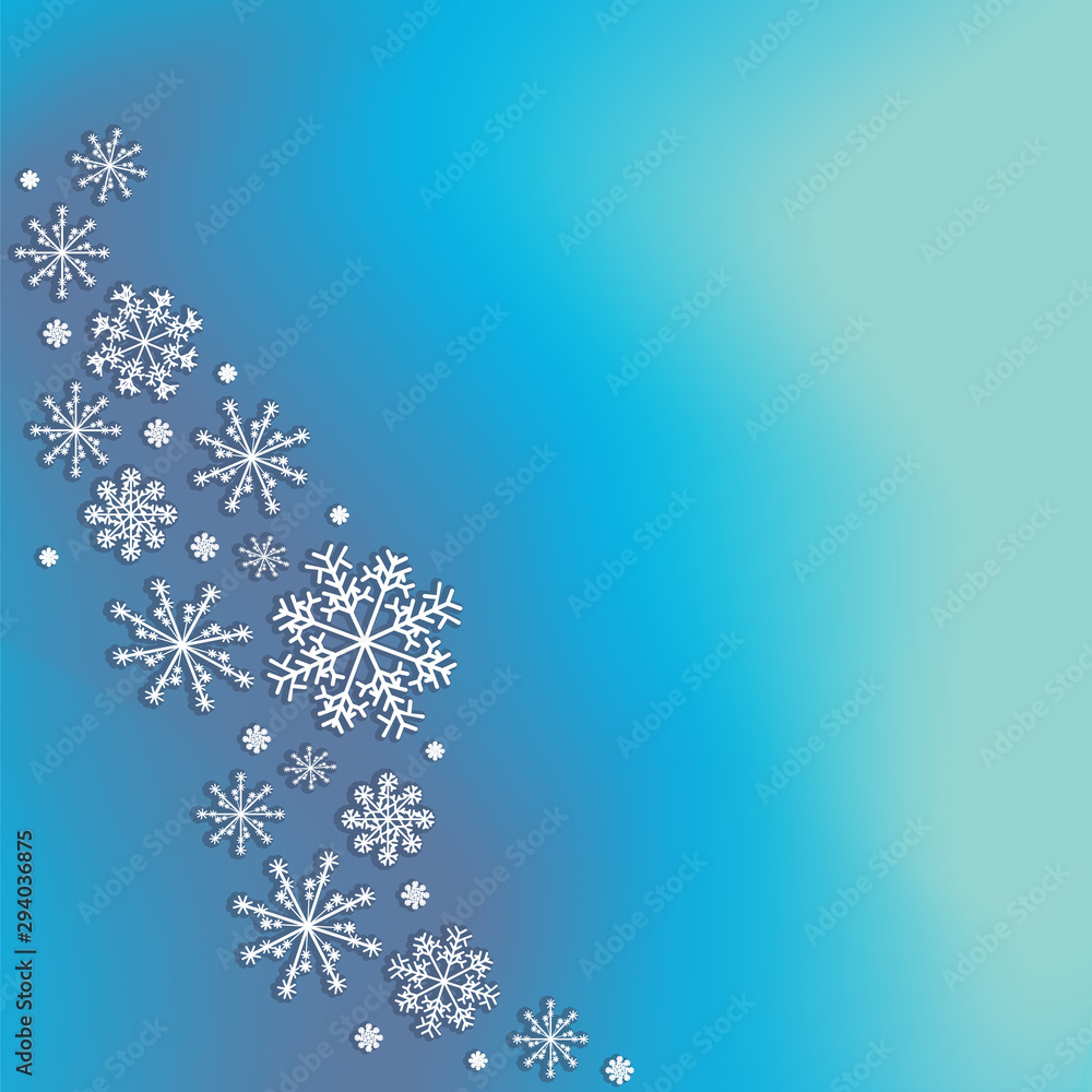 Poster abstract blurred gradient mesh background with white snowflakes with shadow